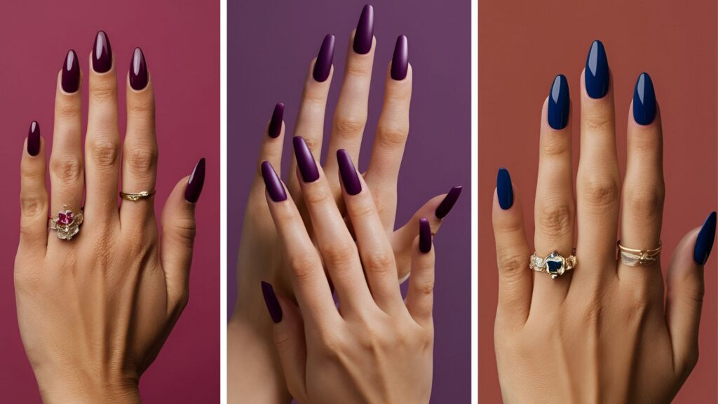 collage of three images of dark summer nails