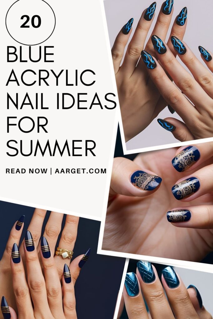 blue acrylic nail ideas for summer