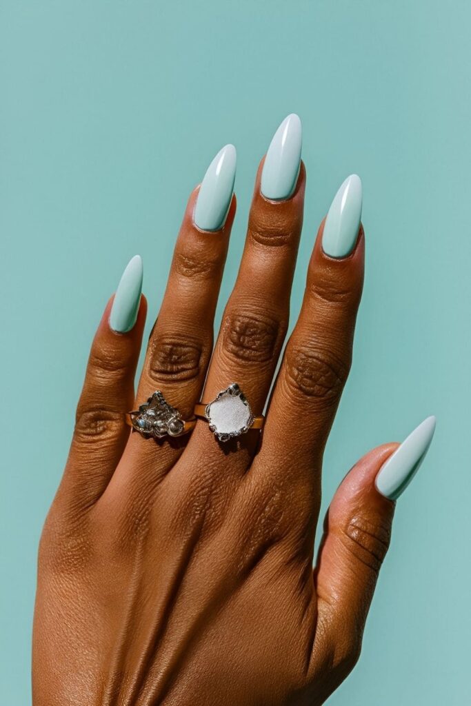 Aura nails in mint green and aqua for a clean, modern spring or summer design