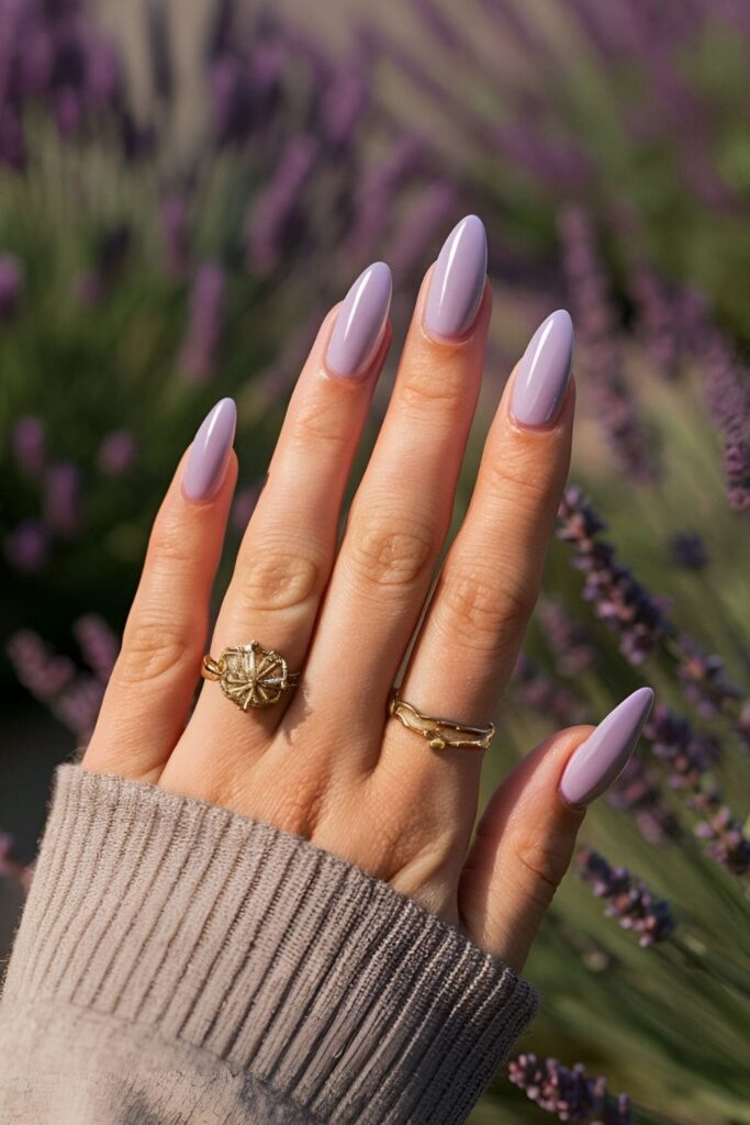 Aura nails in soft purples and lilacs for a calming, serene springtime design