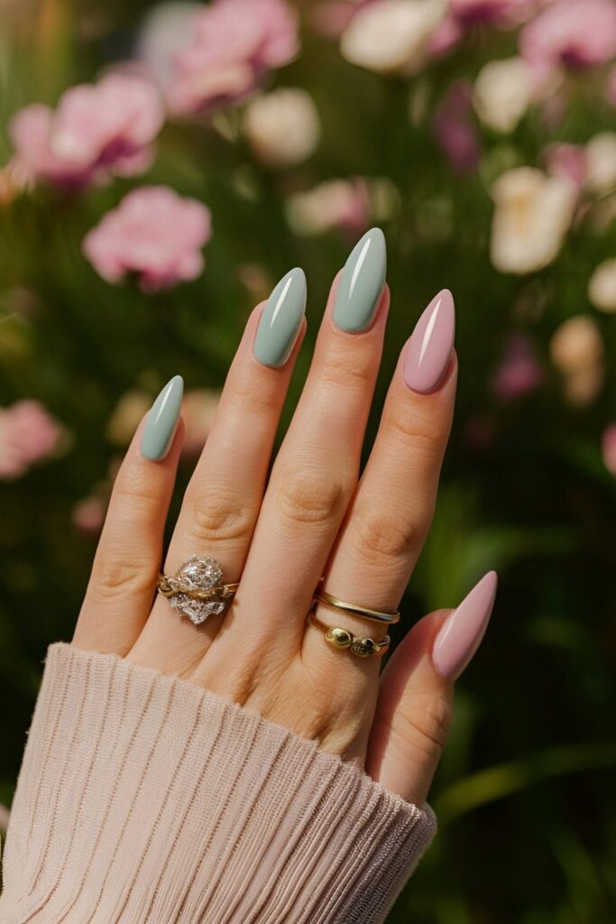 Aura nails with a soft pastel gradient in lavender, mint, and baby blue for a dreamy look