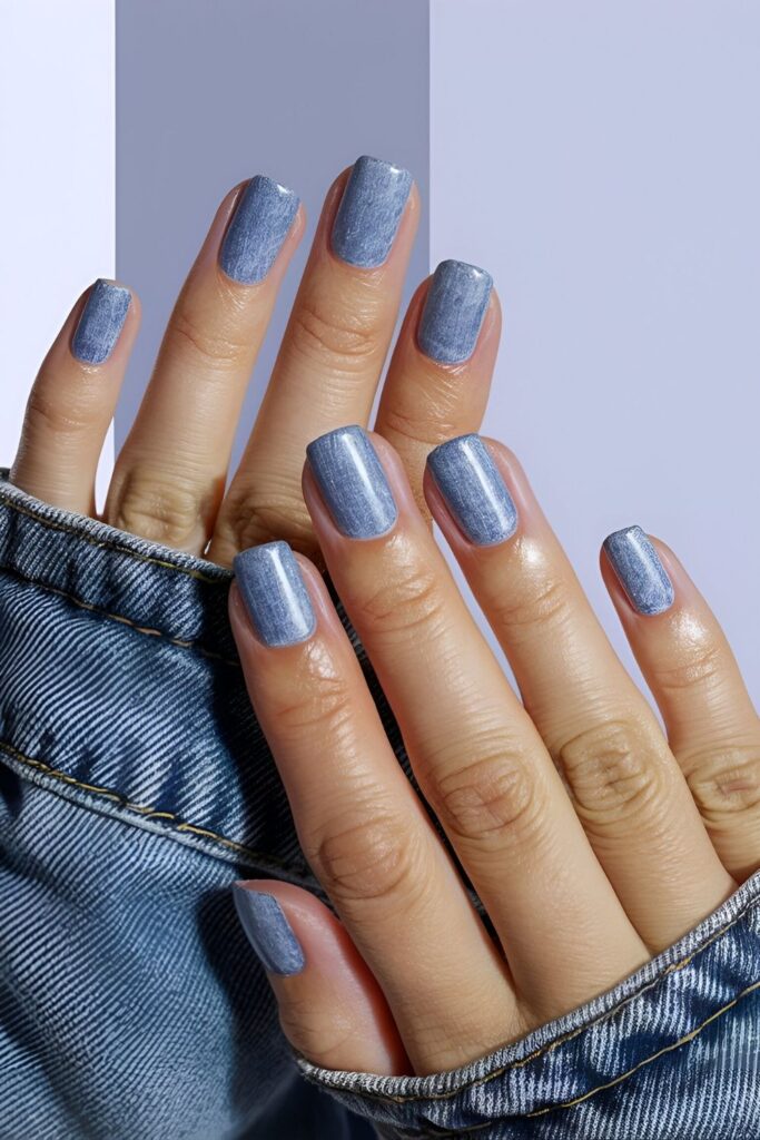 Casual-nails-with-a-denim-texture-created-using-medium-blue-polish-to-mimic-the-look-of-jeans