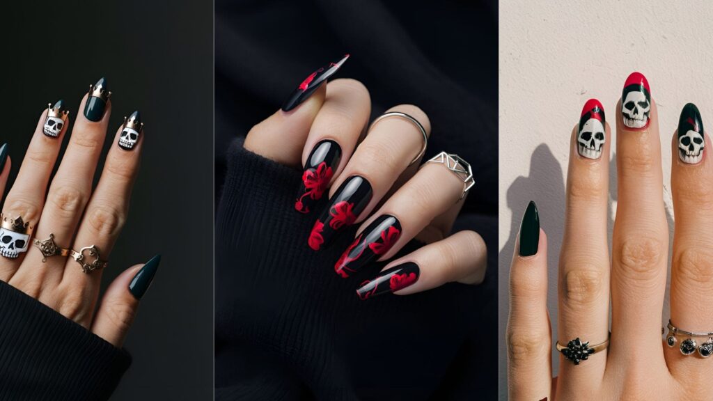 Collage Of 3 images of Goth Nails