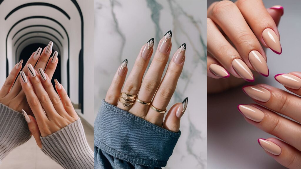 Collage of 3 images of Minimalist Nail Designs