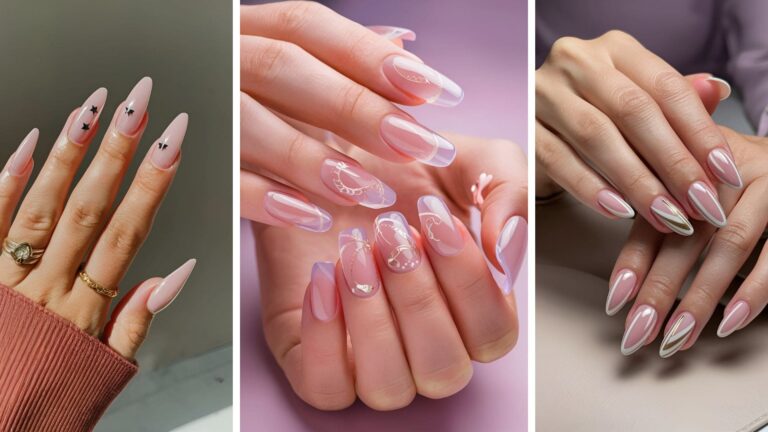 Collage of Pink Acrylic Nails