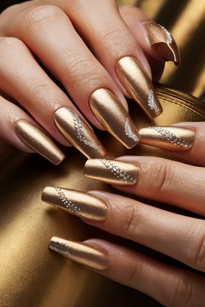 Luxurious metallic ombre nails with a gradient from light to dark metallic shades