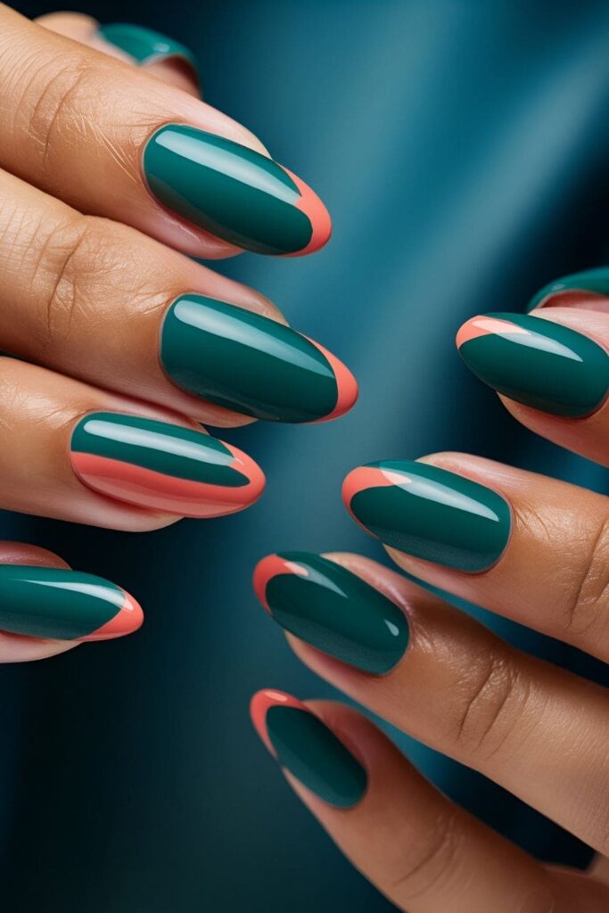 Nails with a smooth gradient effect blending two complementary colors from base to tips creating a stunning and easy-to-achieve design