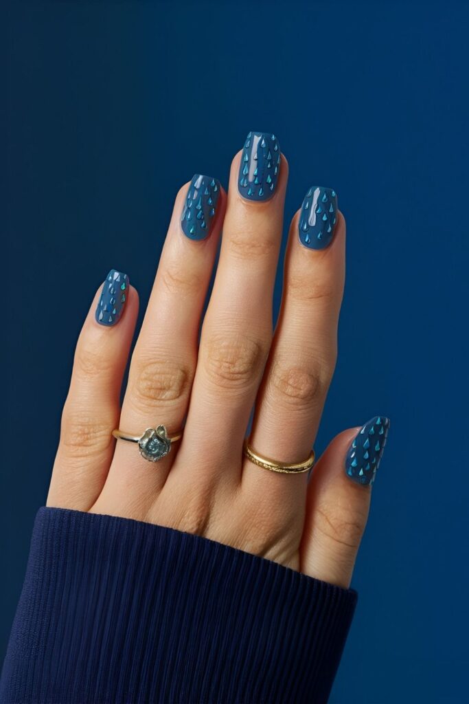 Nails-with-tiny-blue-raindrop-designs-on-a-lighter-blue-base-mimicking-a-refreshing-rainy-day