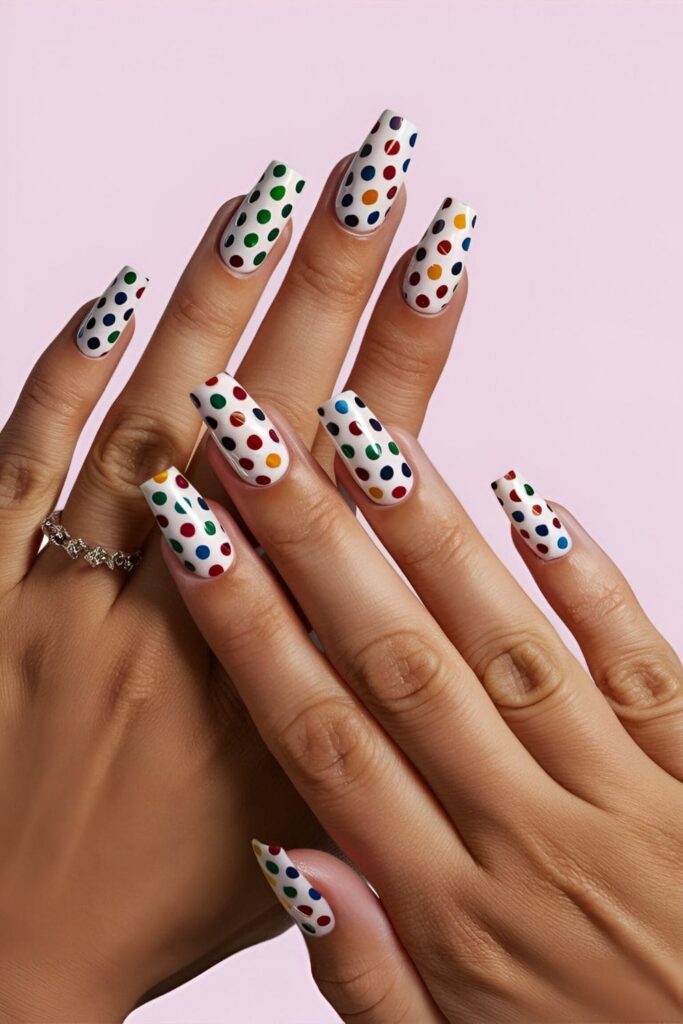 Polka dot nail design in classic colors