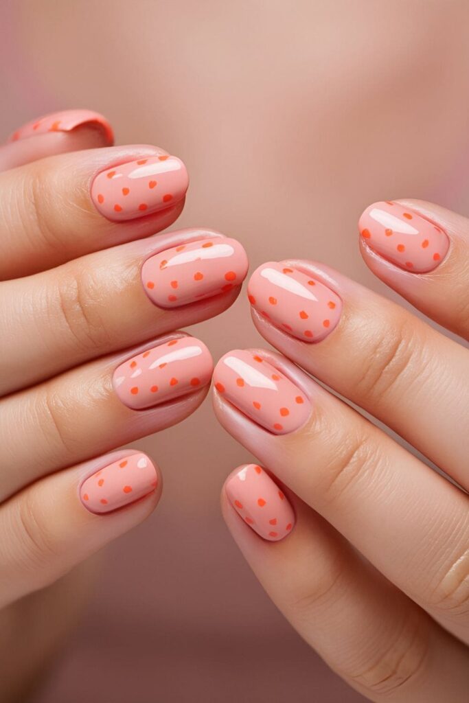 Soft coral acrylic nails, subtle and vibrant nail color perfect for any occasion