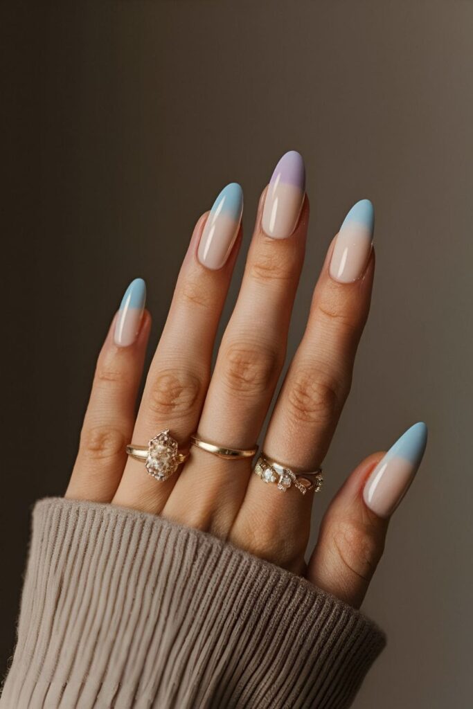 Soft pastel tips on nails, replacing classic white tips