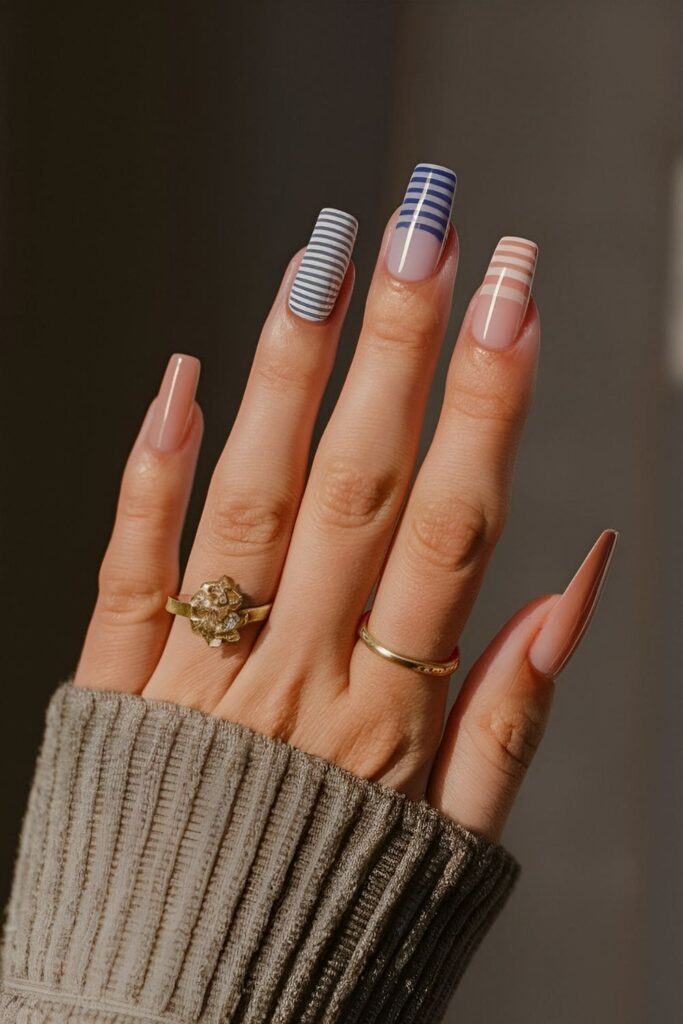 Timeless striped nails with horizontal, vertical, and diagonal lines