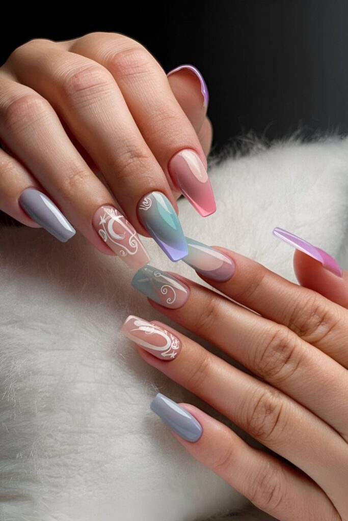 Transparent layer nails with sheer polishes and small dot details