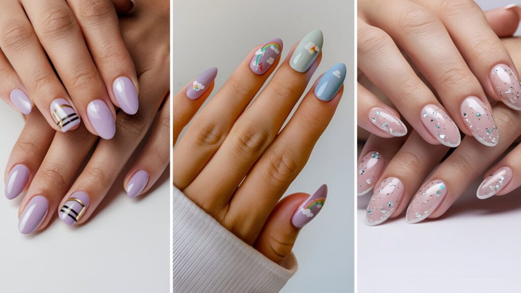 collage of three images of cute acrylic nails