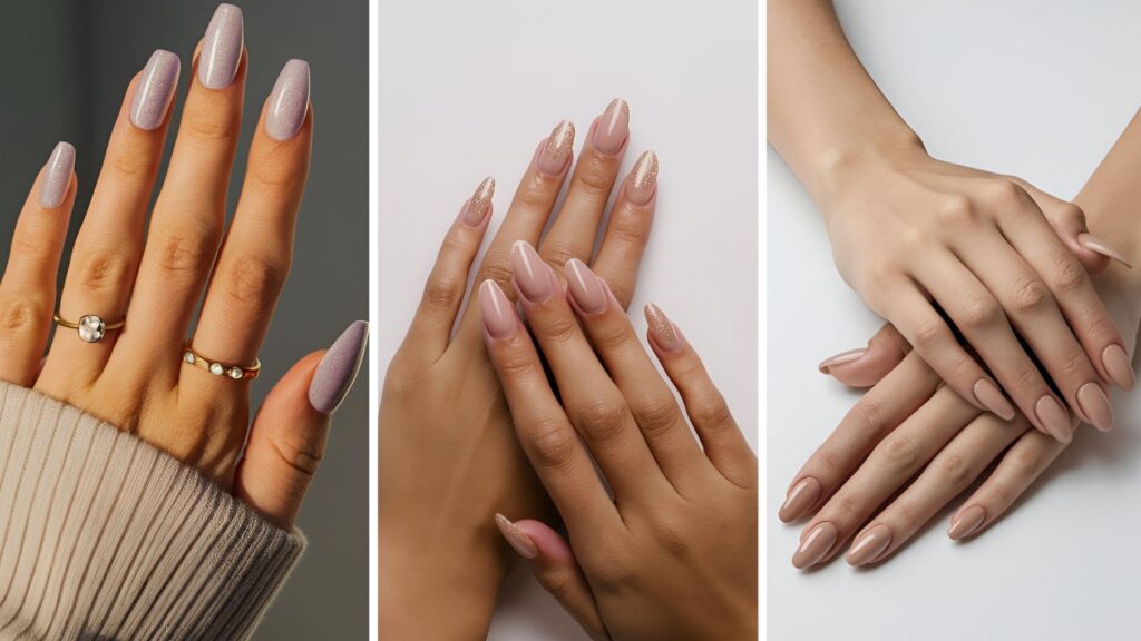 collage of three images of decent acrylic nails