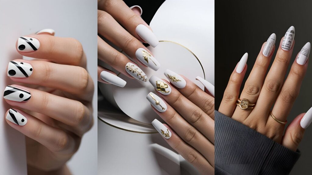 Collage Of White Acrylic Nails For Baddies