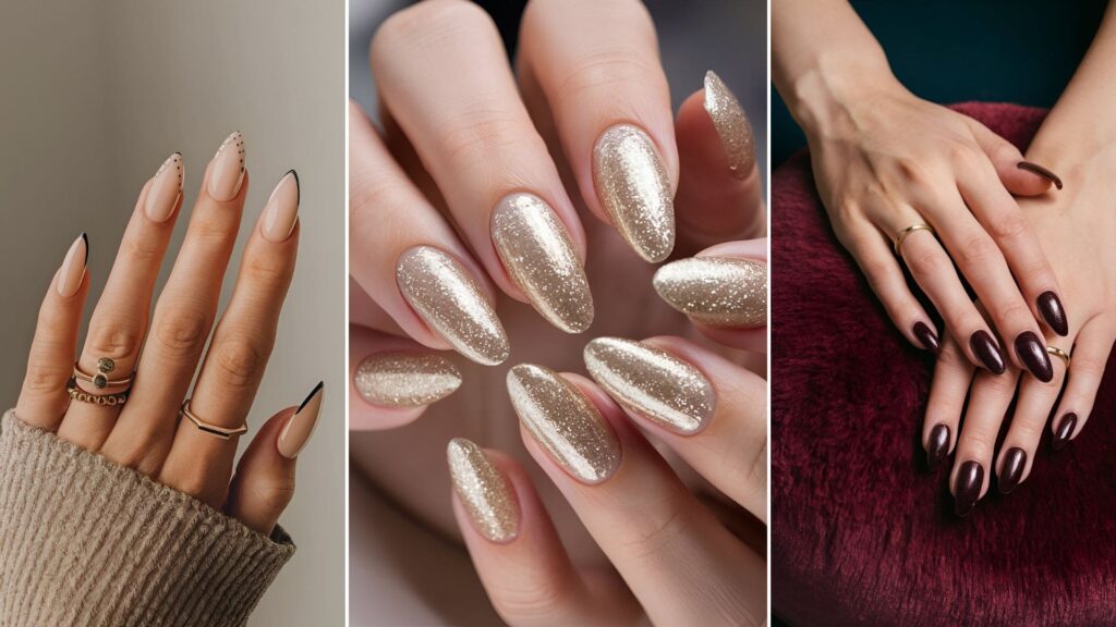 collage of 3 image of senior nail ideas