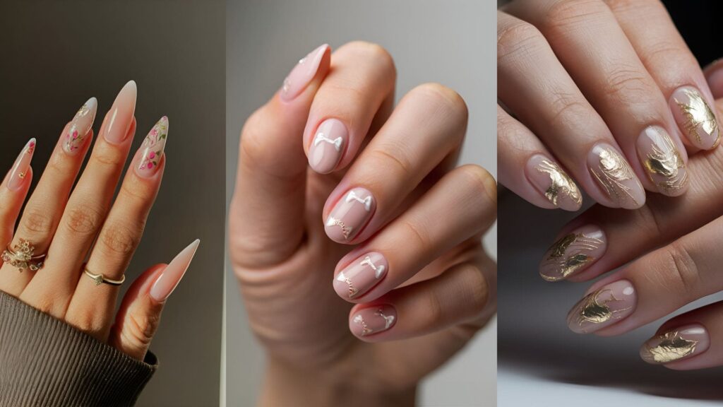 collage of 3 images of chic nail art