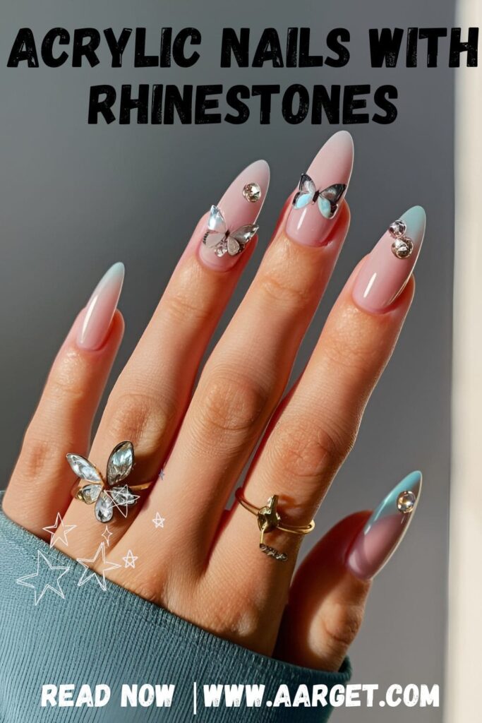 acrylic nails with rhinestones pin