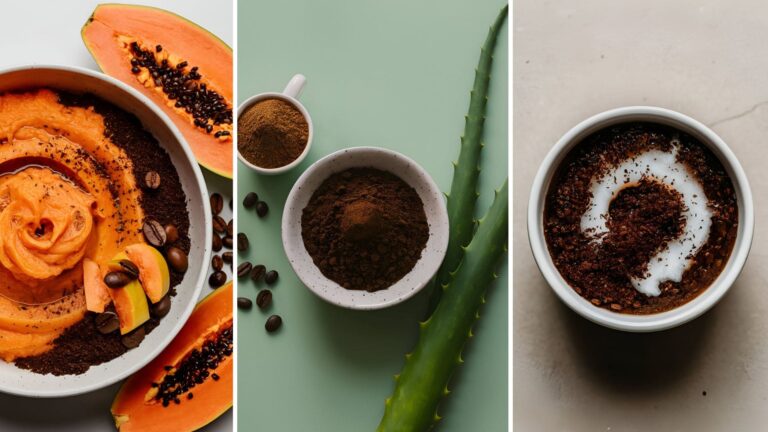 Collage of three images of Skincare with coffee