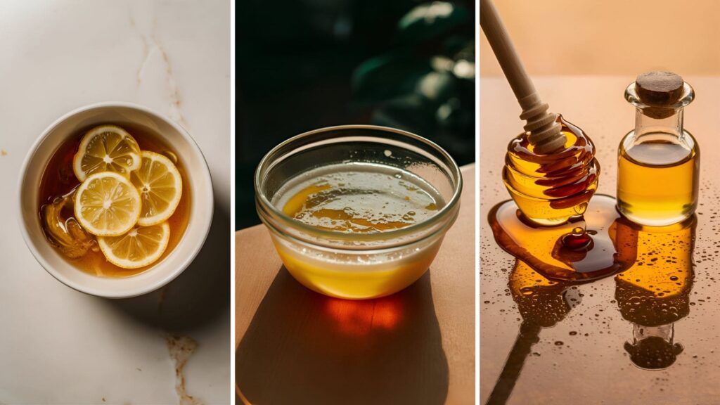 collage of three images of Honey skin care hacks