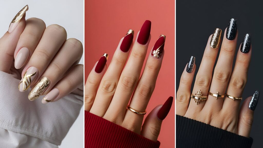 collage of three images of new year nails