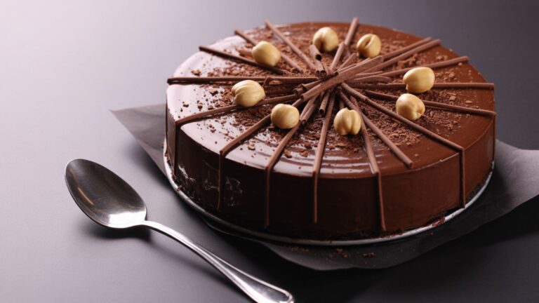 A photograph of a decadent mousse pie