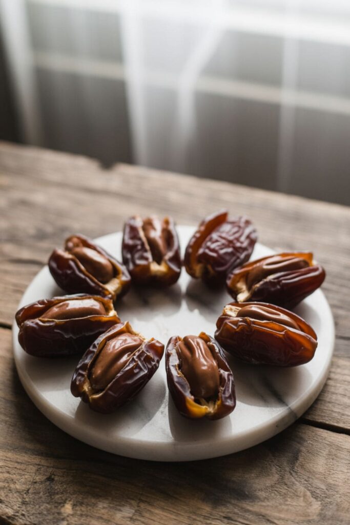 Dates filled with Nutella and topped with crushed pistachios