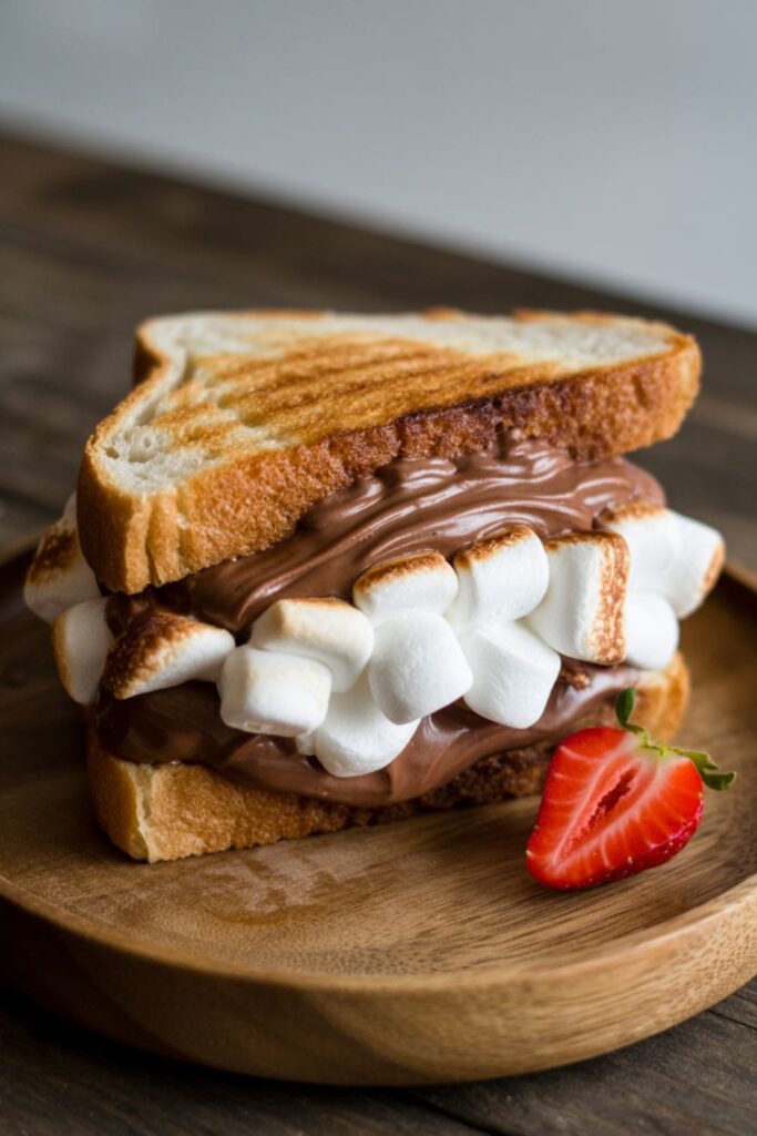 Toasted sandwich with Nutella and melted marshmallow fluff