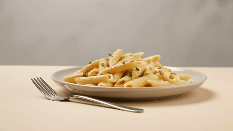 Delicious White Sauce Pasta recipe featuring penne pasta in rich white sauce with black pepper and herbs.