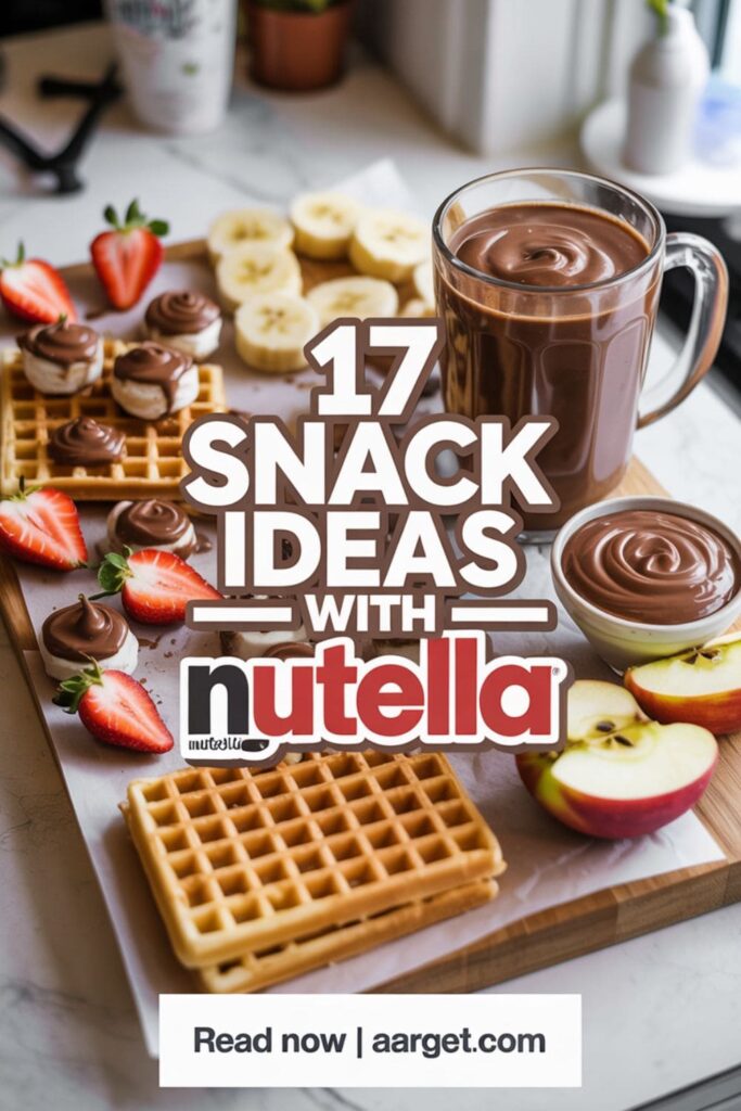 a text overlay _17 Snack Ideas with Nutella_, and _Read Now _ Aarget.com_ at the bottom