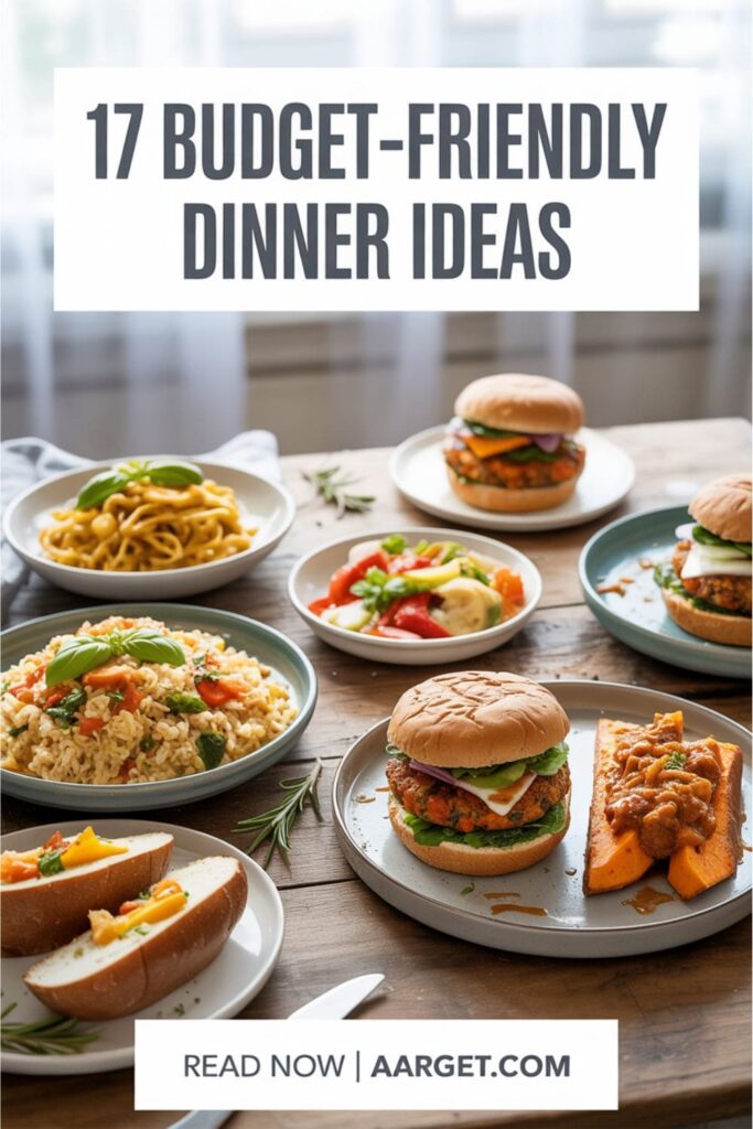 image with a text overlay _17 budget-friendly dinner ideas_, and _Read Now _ Aarget.com_ at the bottom